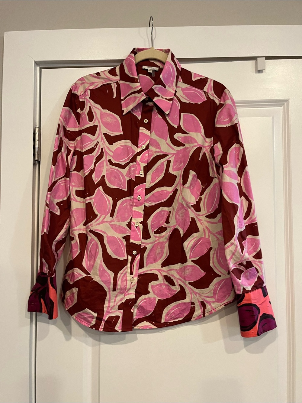 Tyler boe pink red shirt size 10 medium blouse long sleeve top